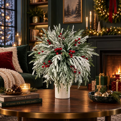 Artificial Greenery Stems Norfolk Pine & Red Berry 20-Pack