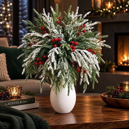 Artificial Greenery Stems Norfolk Pine & Red Berry 20-Pack