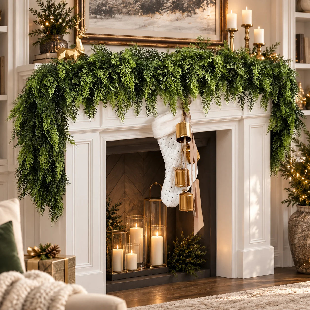 Artificial Pine Garland Flexible Realistic Needles 12 Ft