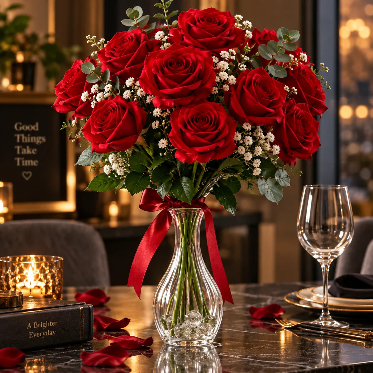 Artificial Rose Bouquet Lifelike Vase Ready Multiple Colors