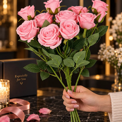 Artificial Rose Bouquet Lifelike Vase Ready Multiple Colors