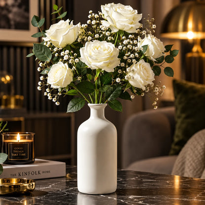 Artificial Rose Bouquet Lifelike Vase Ready Multiple Colors