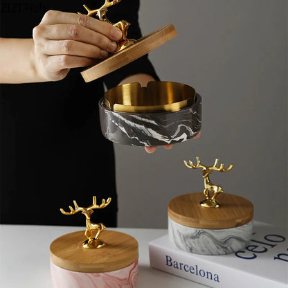Ashtray Ceramic Deer Design Compact & Lightweight