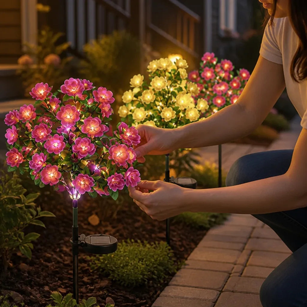 Automatic Dusk-to-Dawn Solar Outdoor Flower-Shaped Garden Stake Lights