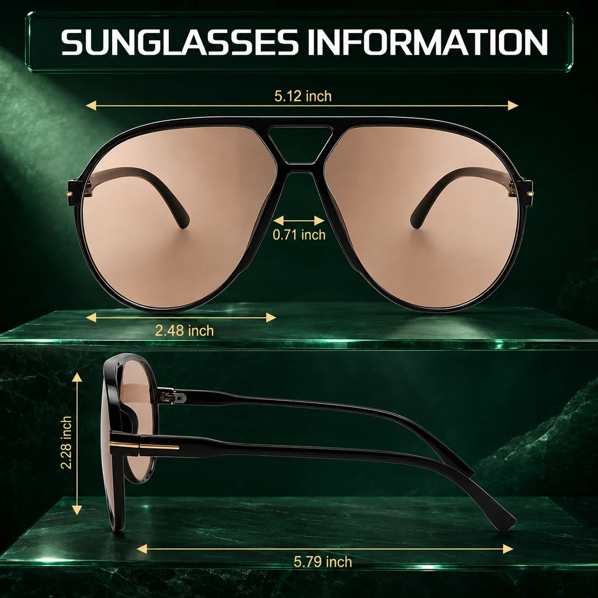 Aviator Sunglasses Oversized Square UV400 Lightweight