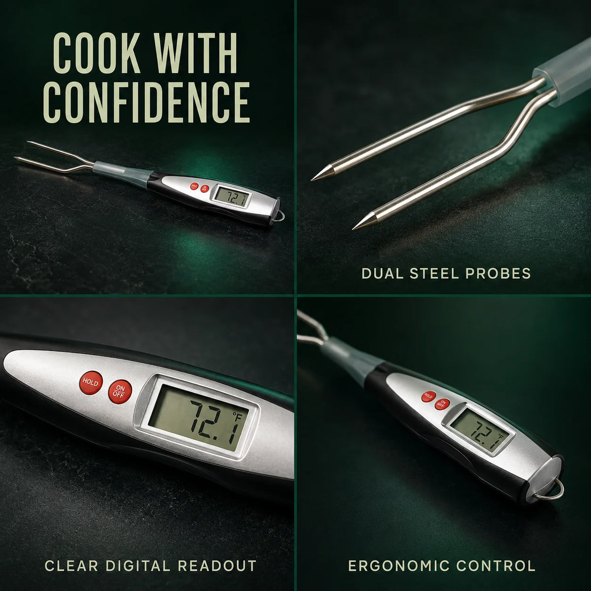 BBQ Thermometer Fork Instant-Read Stainless Steel Tines
