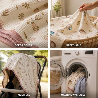 Baby Muslin Blanket 100% Cotton Breathable Vehicle Print