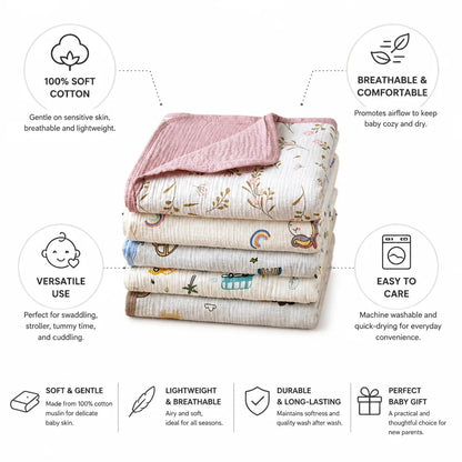 Baby Muslin Blanket 100% Cotton Breathable Vehicle Print