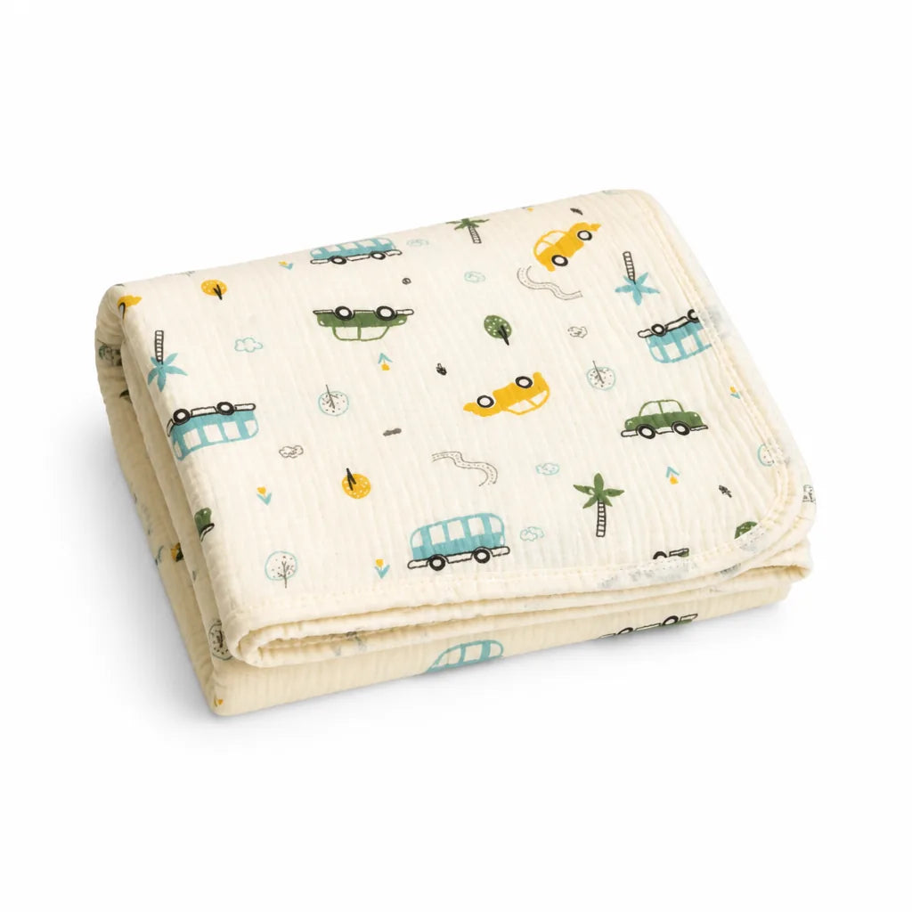 Baby Muslin Blanket 100% Cotton Breathable Vehicle Print