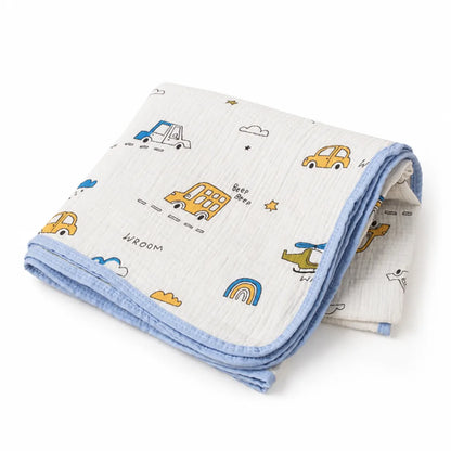 Baby Muslin Blanket 100% Cotton Breathable Vehicle Print