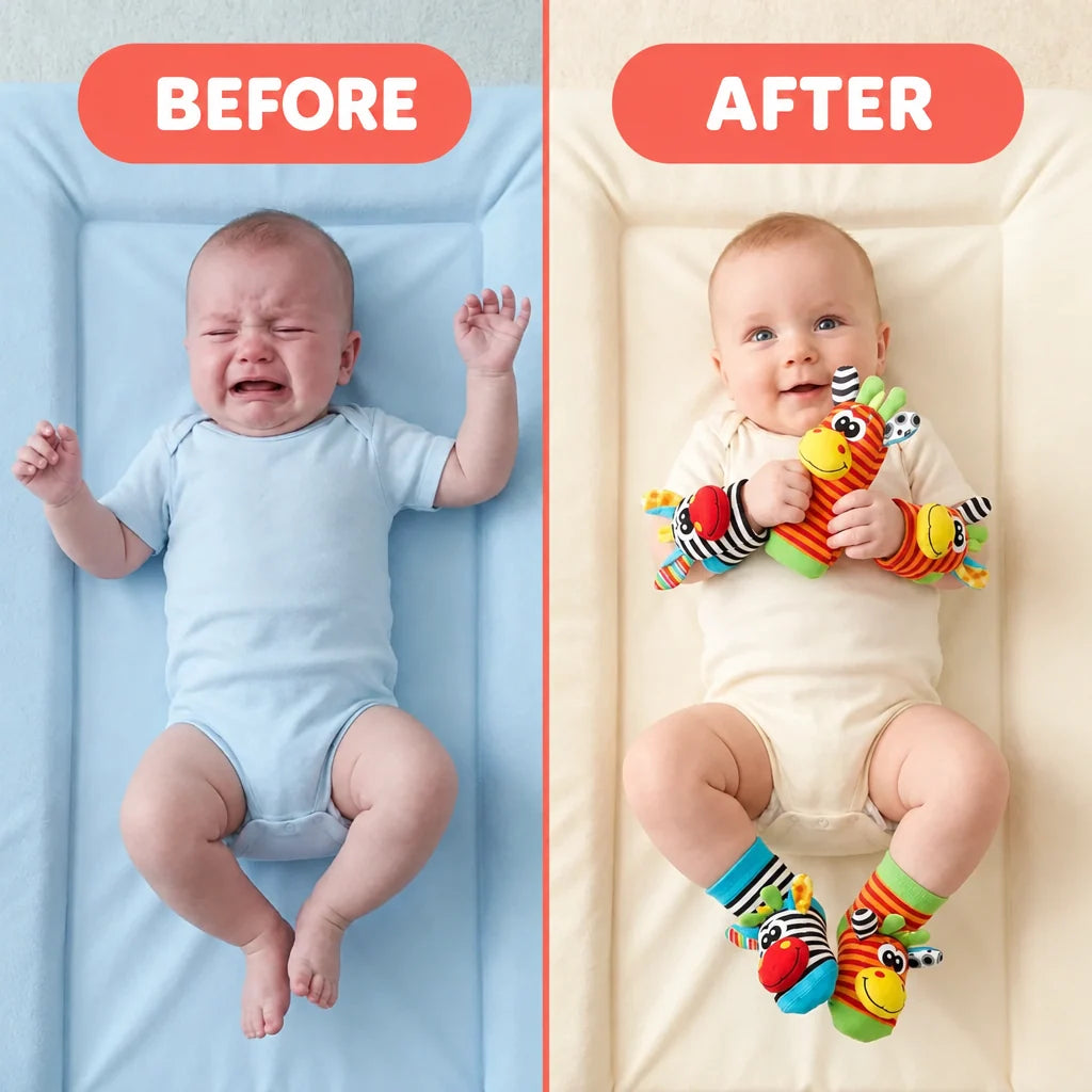 Baby Rattle Set Cotton Wrist & Foot Rattles 4-Piece