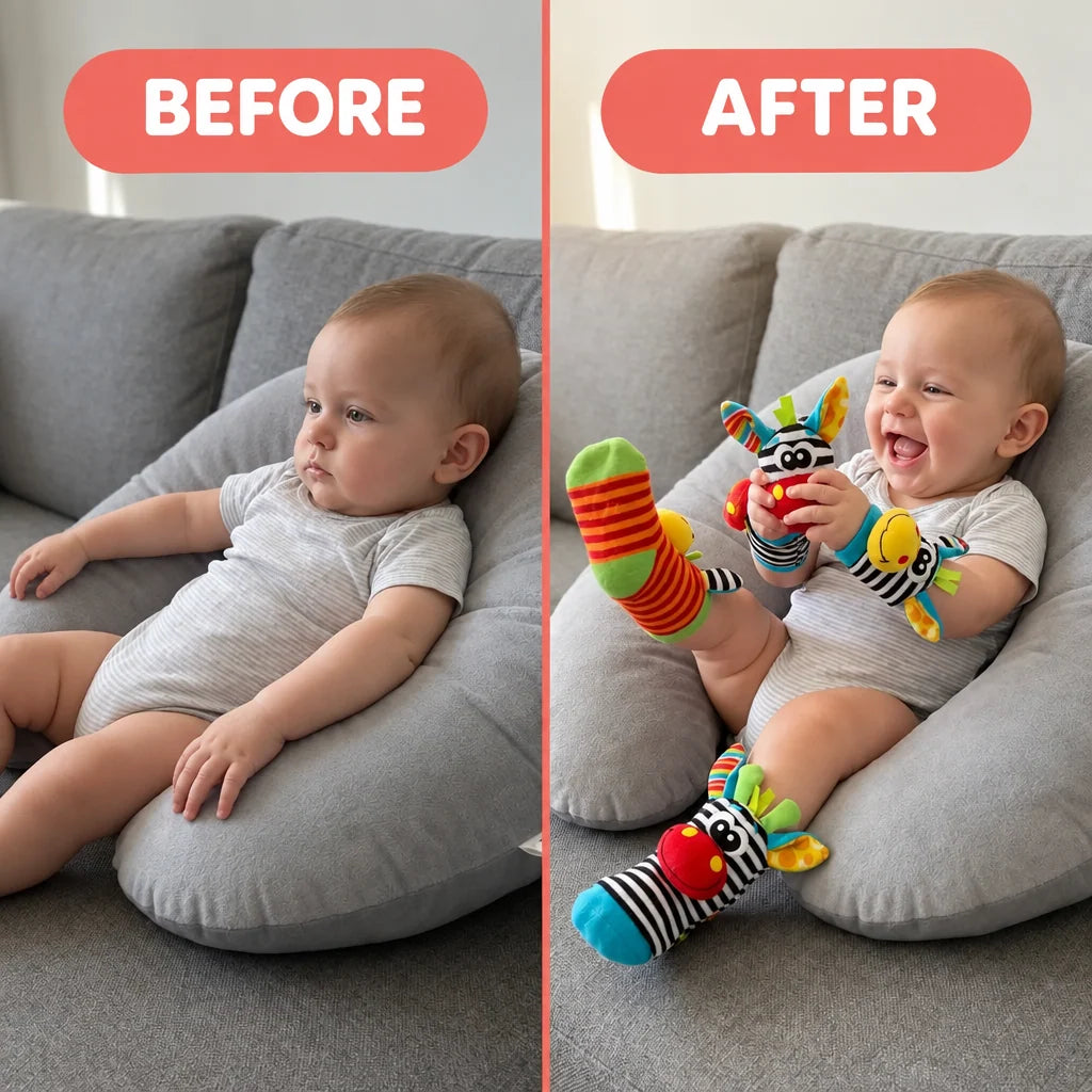 Baby Rattle Set Cotton Wrist & Foot Rattles 4-Piece