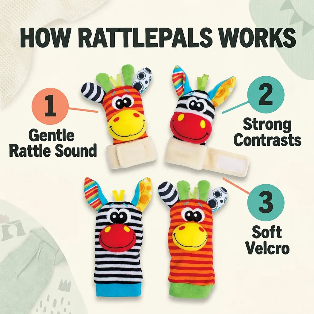 Baby Rattle Set Cotton Wrist & Foot Rattles 4-Piece
