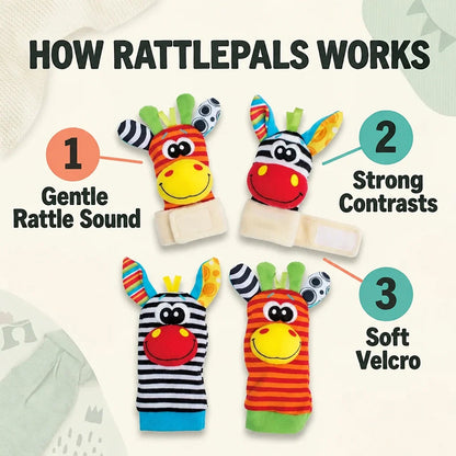 Baby Rattle Set Cotton Wrist & Foot Rattles 4-Piece