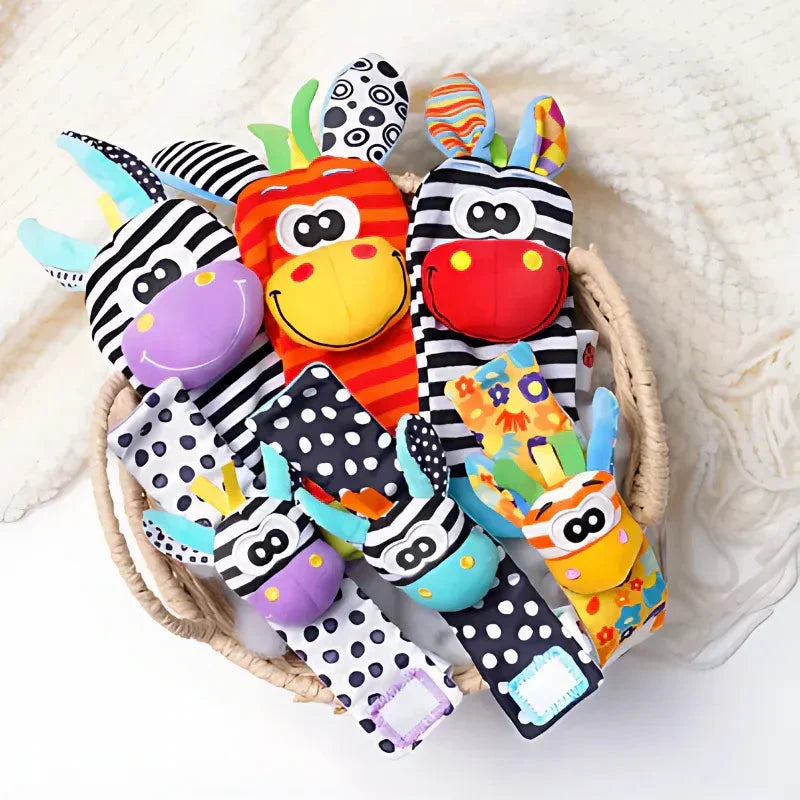 Baby Rattle Set Cotton Wrist & Foot Rattles 4-Piece