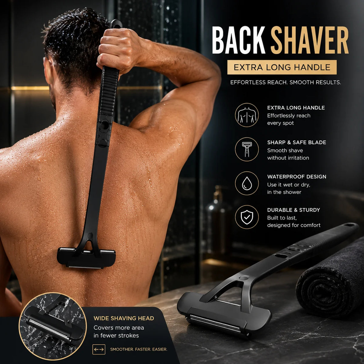 Back Shaver Folding Extra-Long Handle Dual Stainless Steel Blades