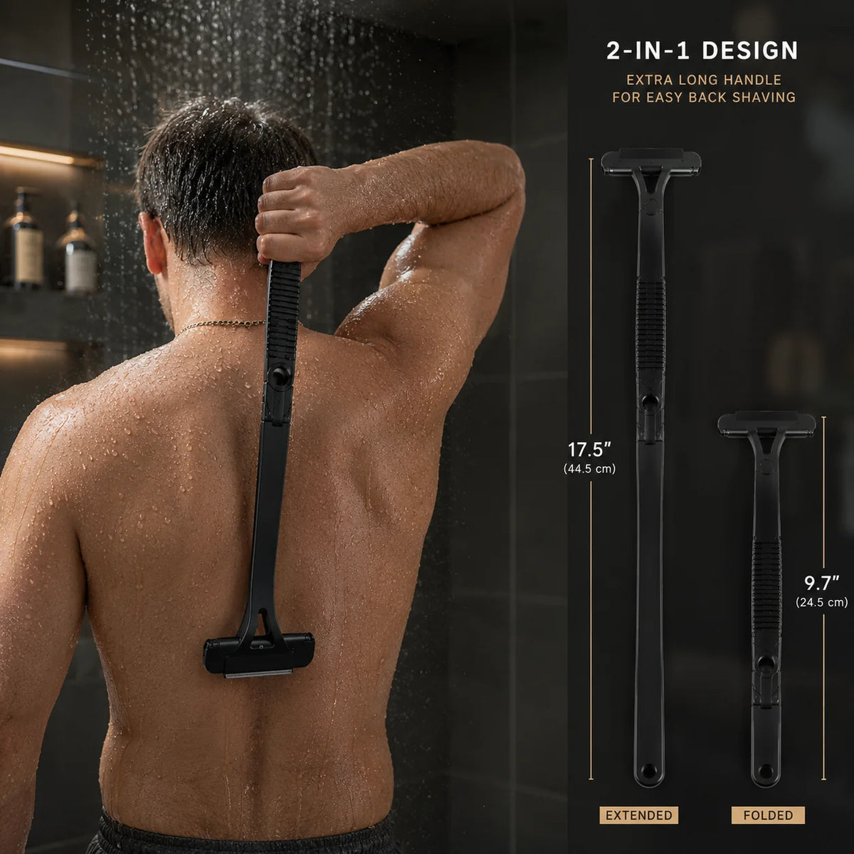 Back Shaver Folding Extra-Long Handle Dual Stainless Steel Blades