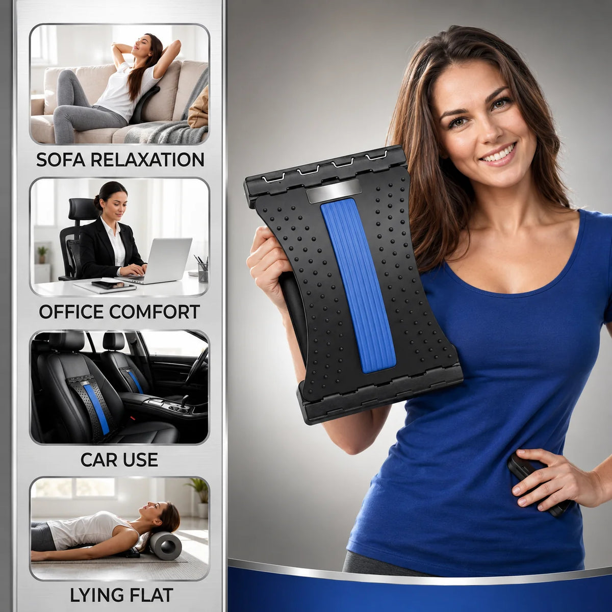 Back Stretcher & Posture Corrector 3-Level Adjustable Acupressure Surface