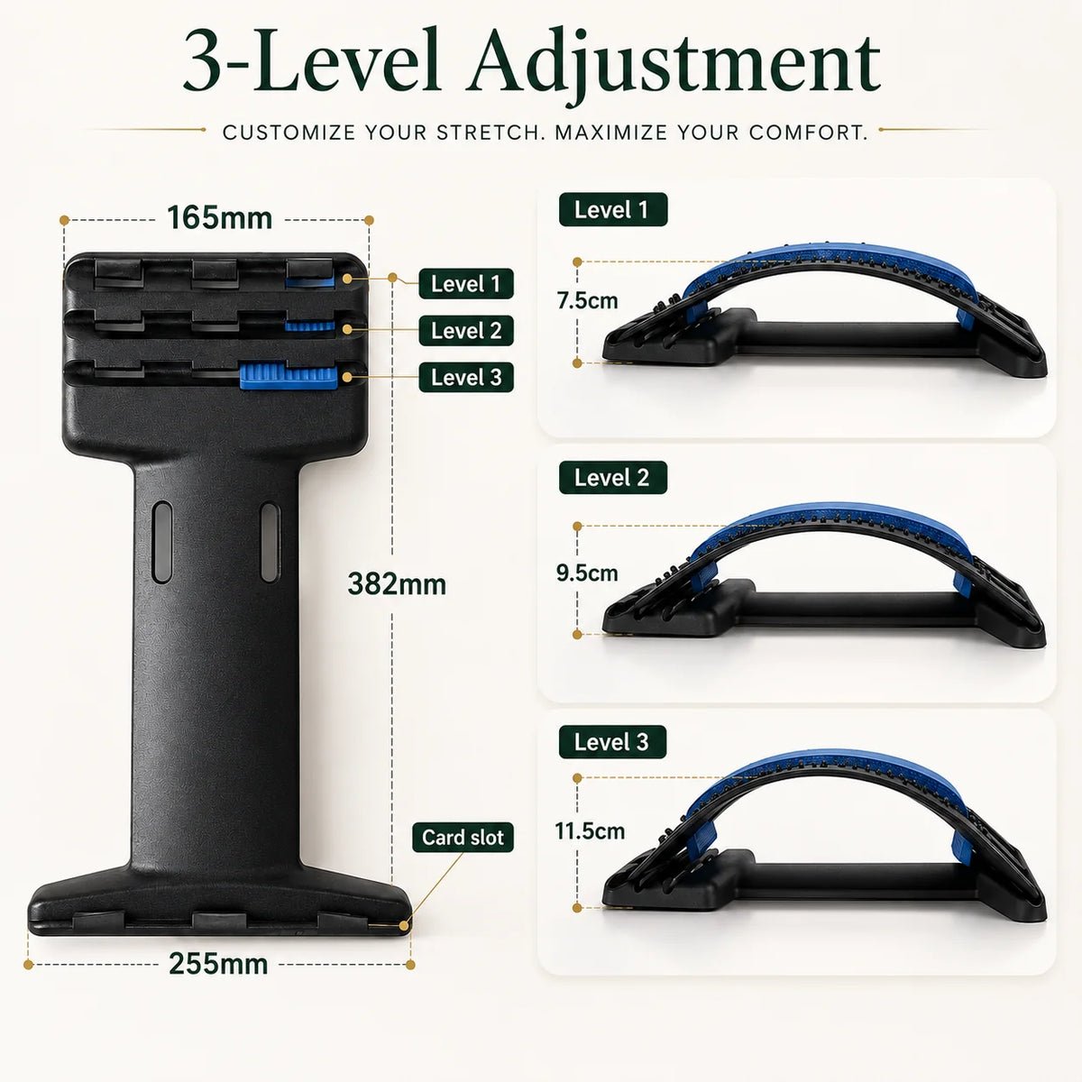 Back Stretcher & Posture Corrector 3-Level Adjustable Acupressure Surface