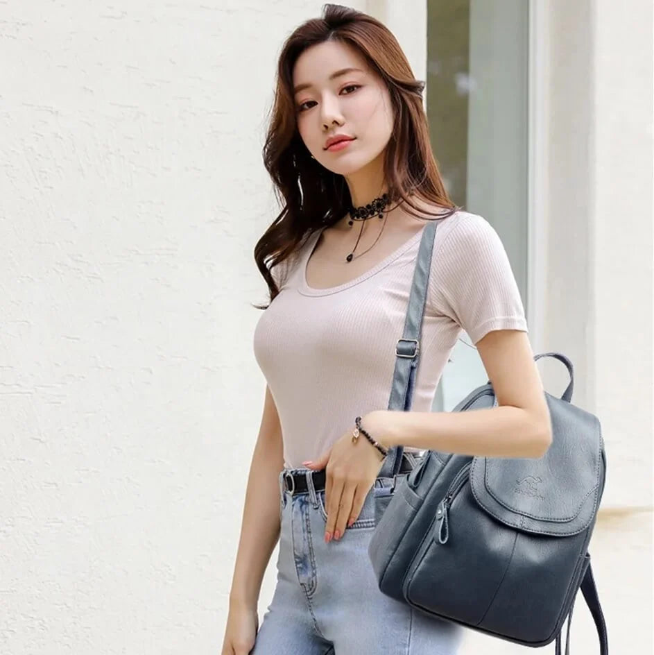Backpack Cowhide Leather Organized Compartments