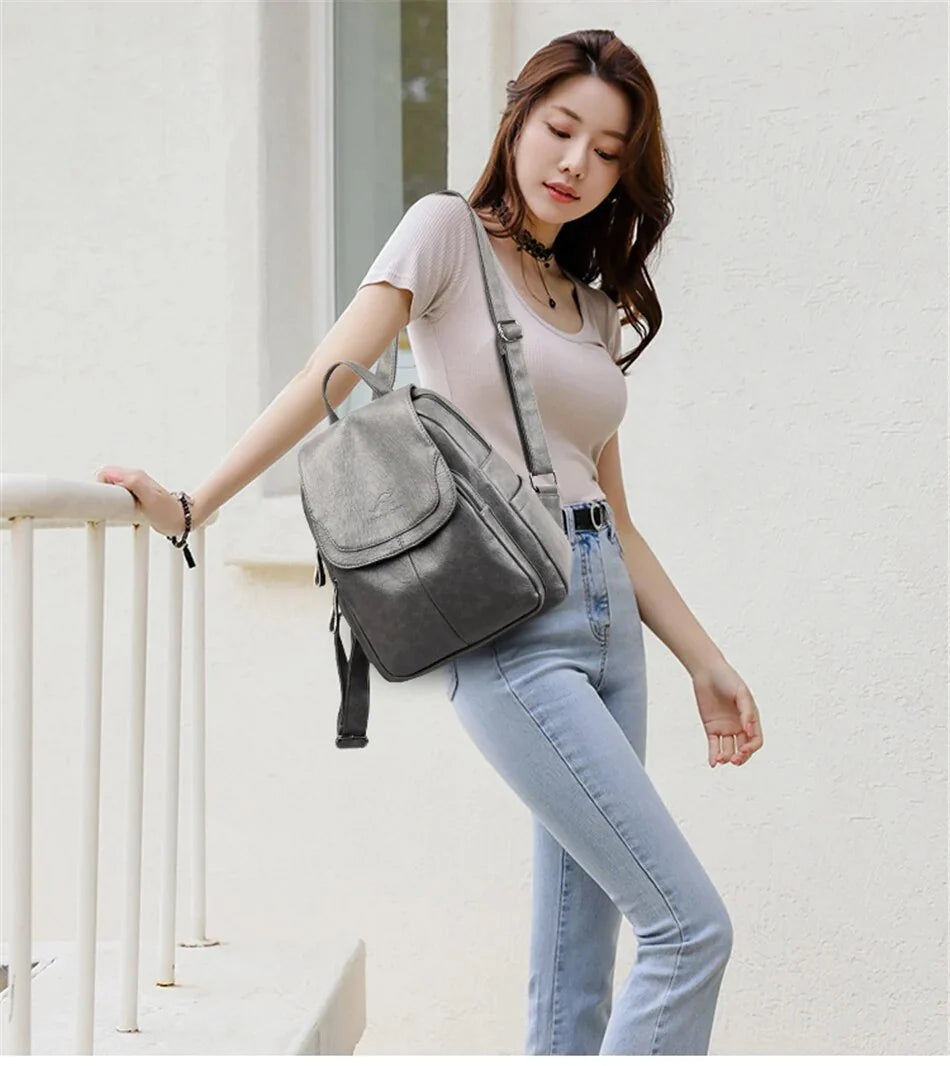 Backpack Cowhide Leather Organized Compartments
