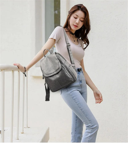 Backpack Cowhide Leather Organized Compartments