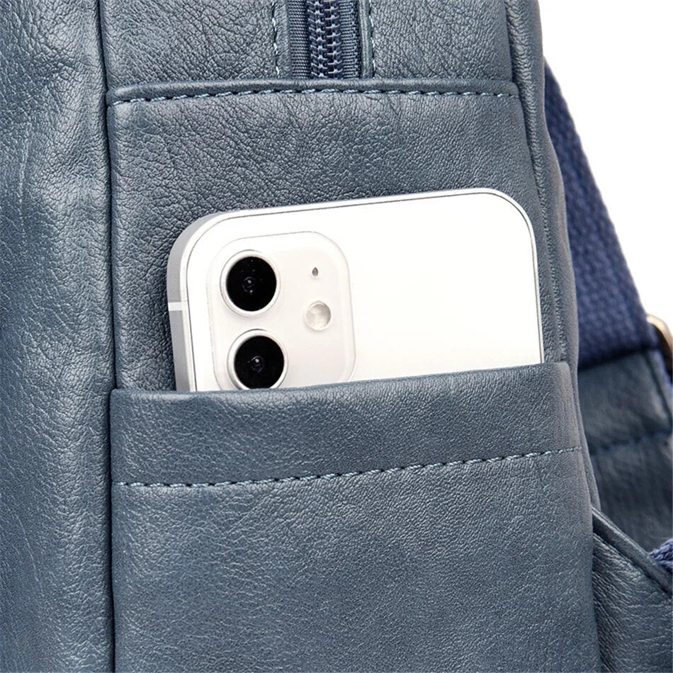 Backpack Cowhide Leather Organized Compartments