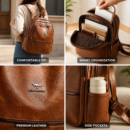 Backpack Genuine Leather Multiple Compartments & Padded Straps