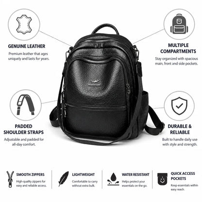 Backpack Genuine Leather Multiple Compartments & Padded Straps