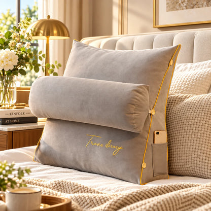 Backrest Reading Pillow Detachable Support Cushion & Side Pockets