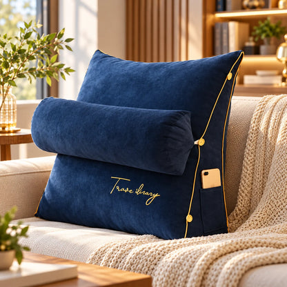 Backrest Reading Pillow Detachable Support Cushion & Side Pockets