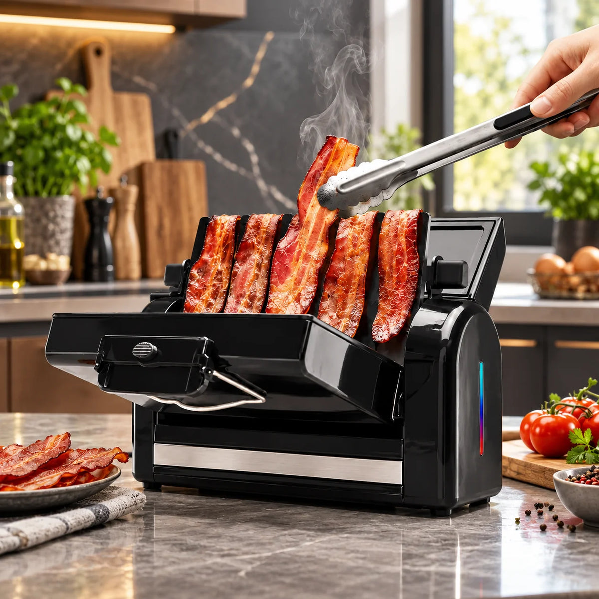 Bacon Cooker Vertical Nonstick Fold-Flat Holds Six