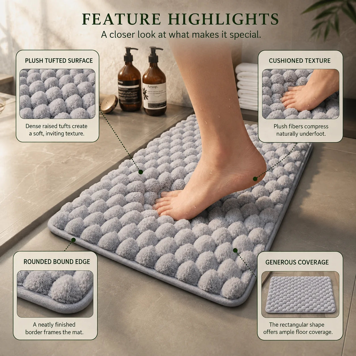 Bath Mat Memory Foam Flannel Non-Slip Backing