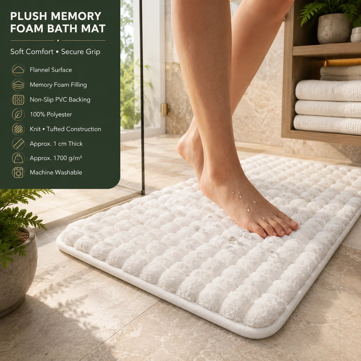 Bath Mat Memory Foam Flannel Non-Slip Backing