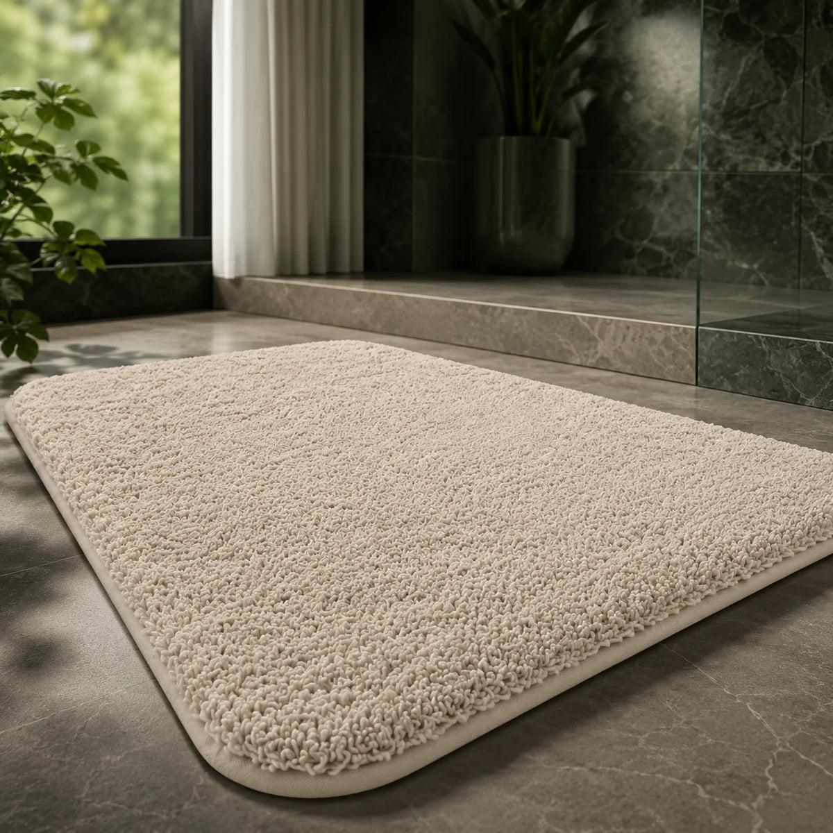 Bath Mat Plush Long-Pile Polyester Non-Slip Machine Washable