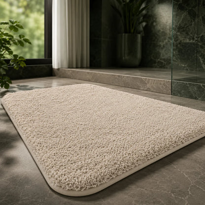 Bath Mat Plush Long-Pile Polyester Non-Slip Machine Washable