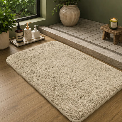 Bath Mat Plush Long-Pile Polyester Non-Slip Machine Washable