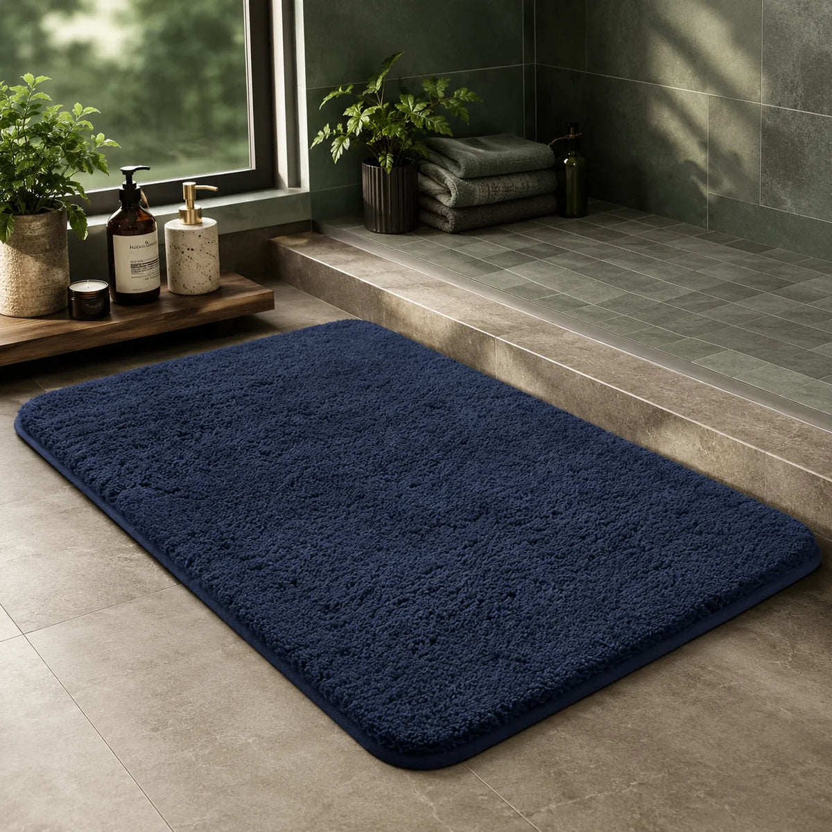 Bath Mat Plush Long-Pile Polyester Non-Slip Machine Washable