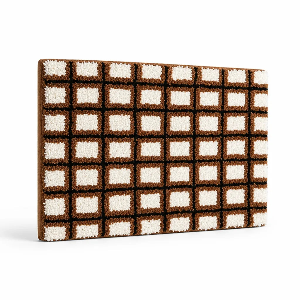 Bath Mat Retro Check Cotton Tufted Non-Slip