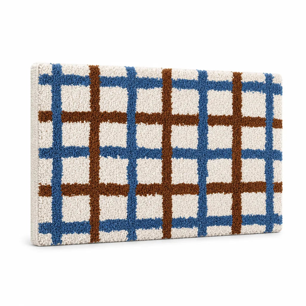 Bath Mat Retro Check Cotton Tufted Non-Slip