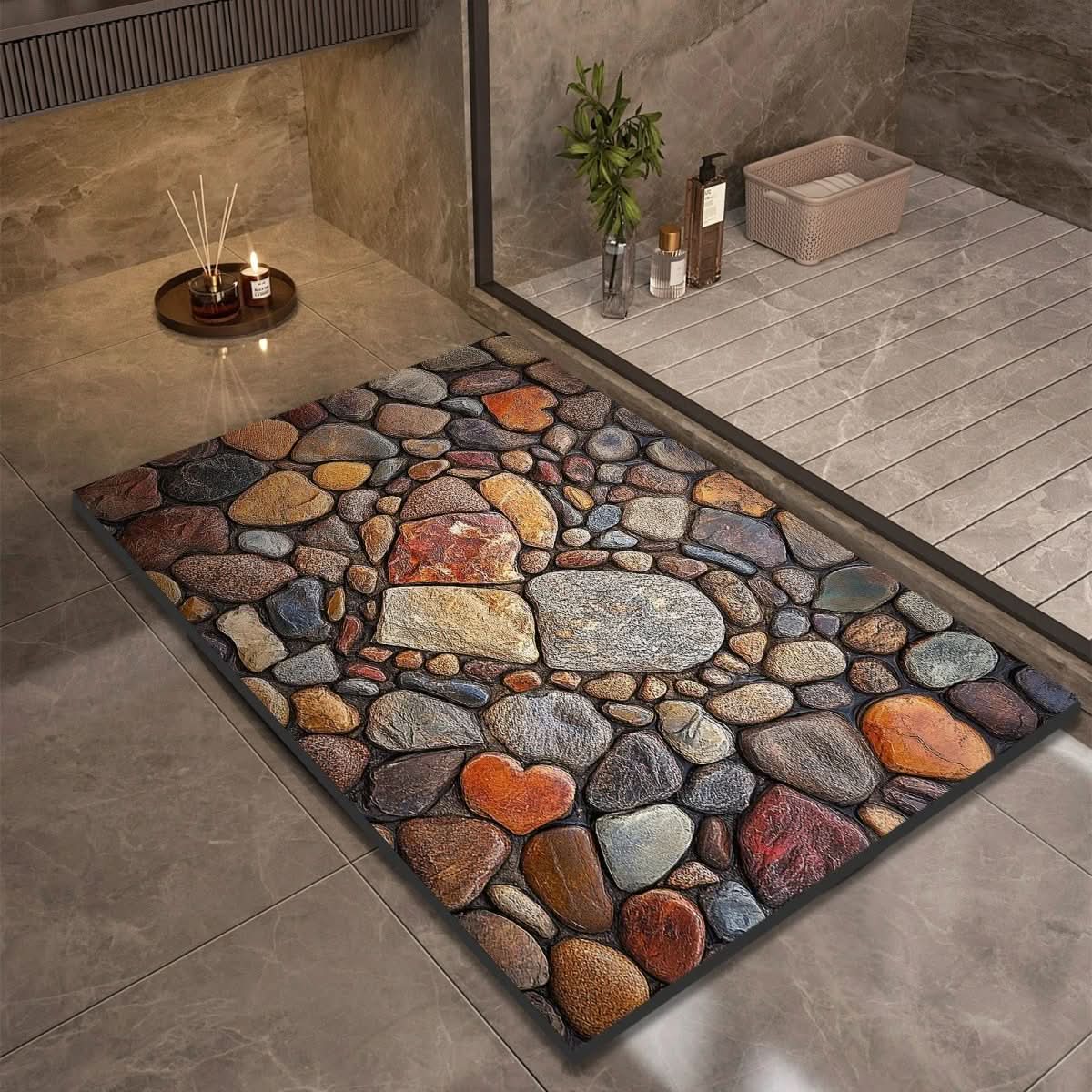 Bath Mat Stone-Look Ultra-Fast Drying & Non-Slip Backing