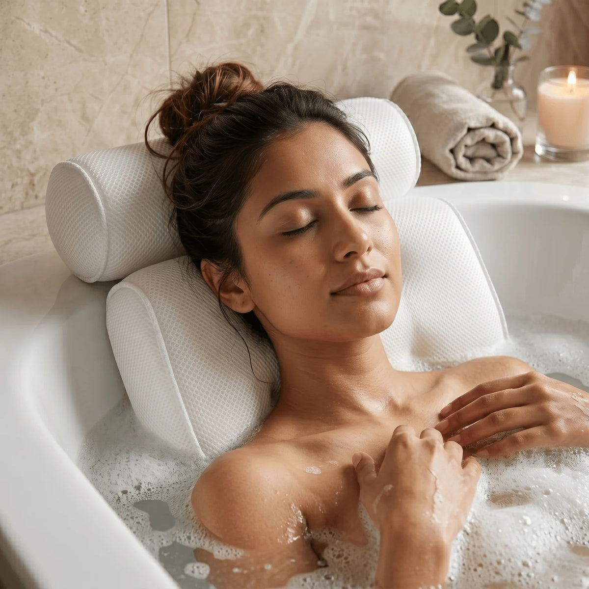 Bath Pillow Ergonomic Neck & Head Support Quick-Dry Mesh