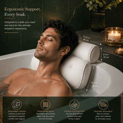 Bath Pillow Ergonomic Neck & Head Support Quick-Dry Mesh