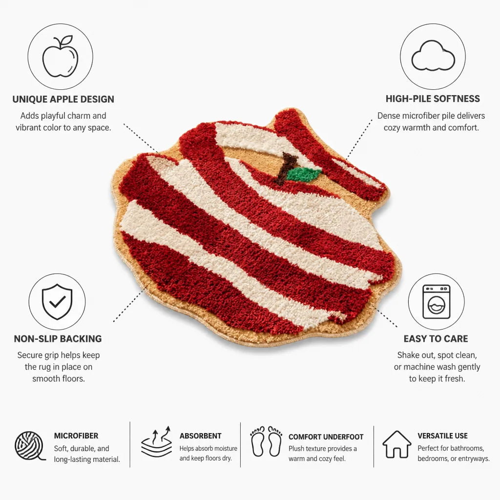 Bath Rug Apple-Shaped High-Pile Microfiber Non-Slip Backing