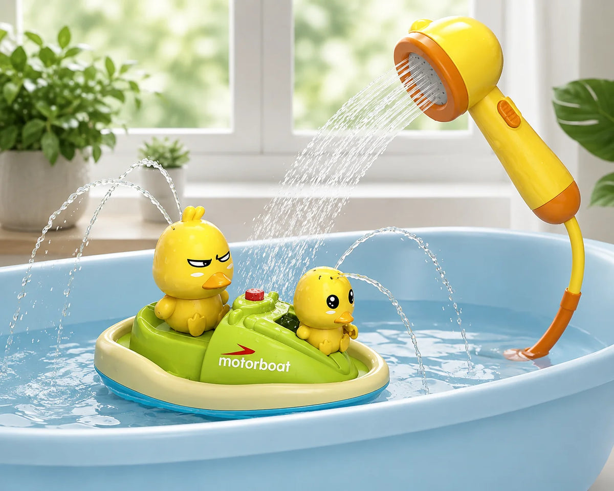 Bath Toy Set Battery-Operated Shower Head & Squirting Ducks