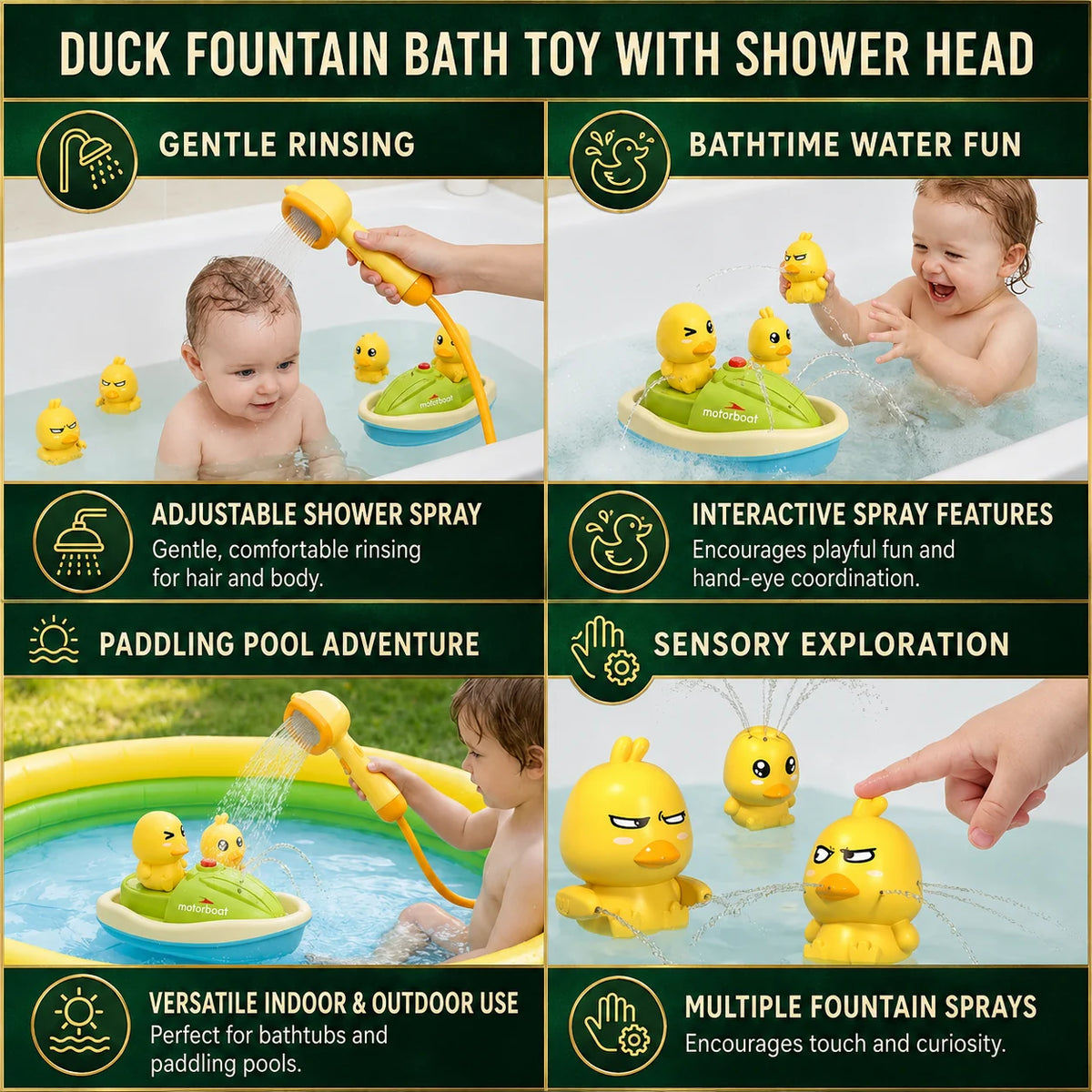 Bath Toy Set Battery-Operated Shower Head & Squirting Ducks