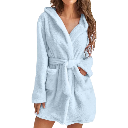 Bathrobe Fleece Hood & Deep Pockets Adjustable Waist