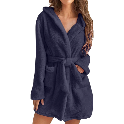 Bathrobe Fleece Hood & Deep Pockets Adjustable Waist