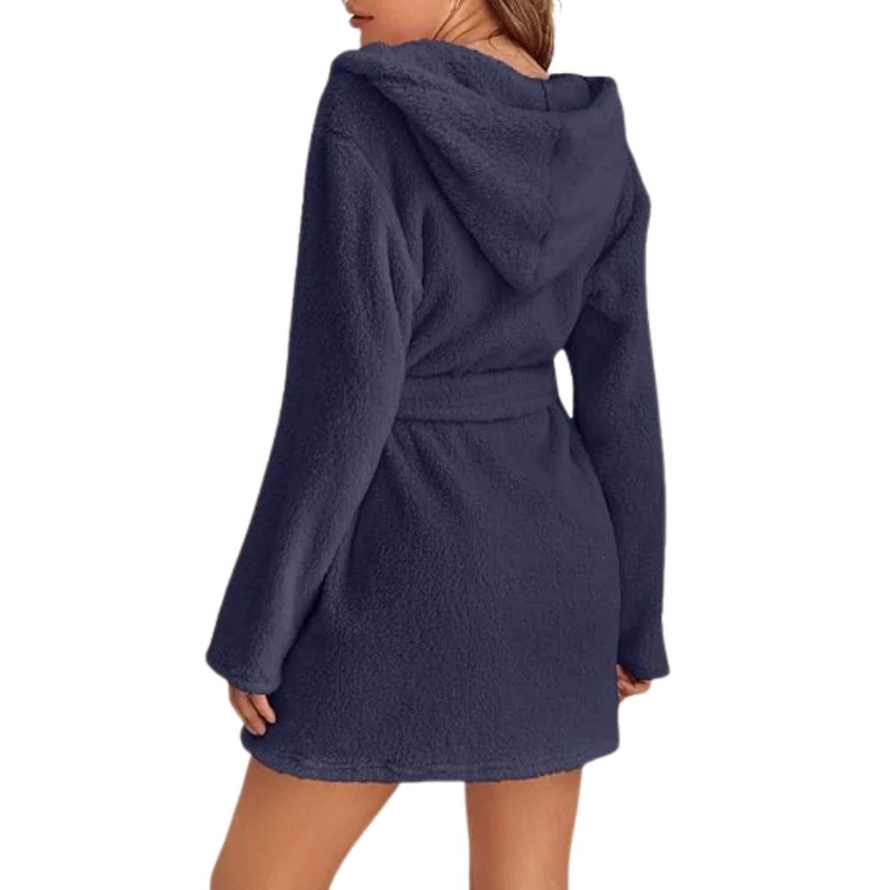 Bathrobe Fleece Hood & Deep Pockets Adjustable Waist
