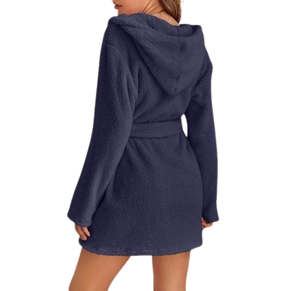 Bathrobe Fleece Hood & Deep Pockets Adjustable Waist